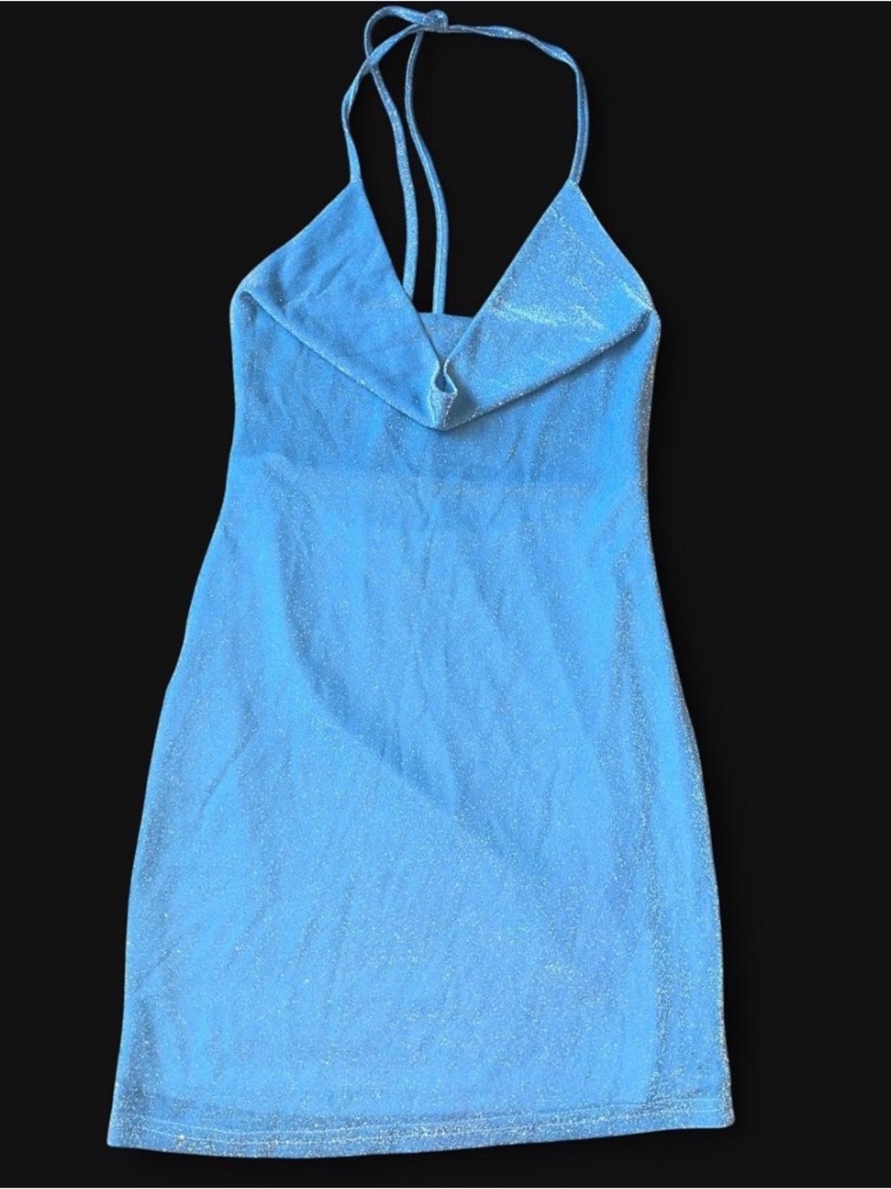 Sky Blue Halter Mini Dress with Cowl Neck